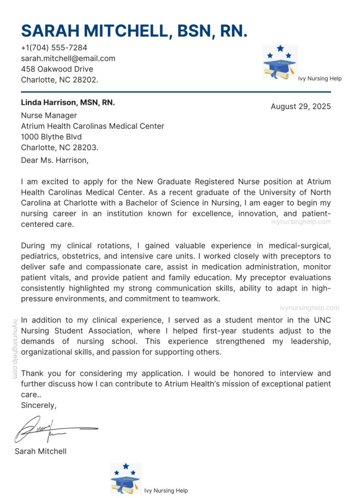 New Graduate Nurse Cover Letter Examples